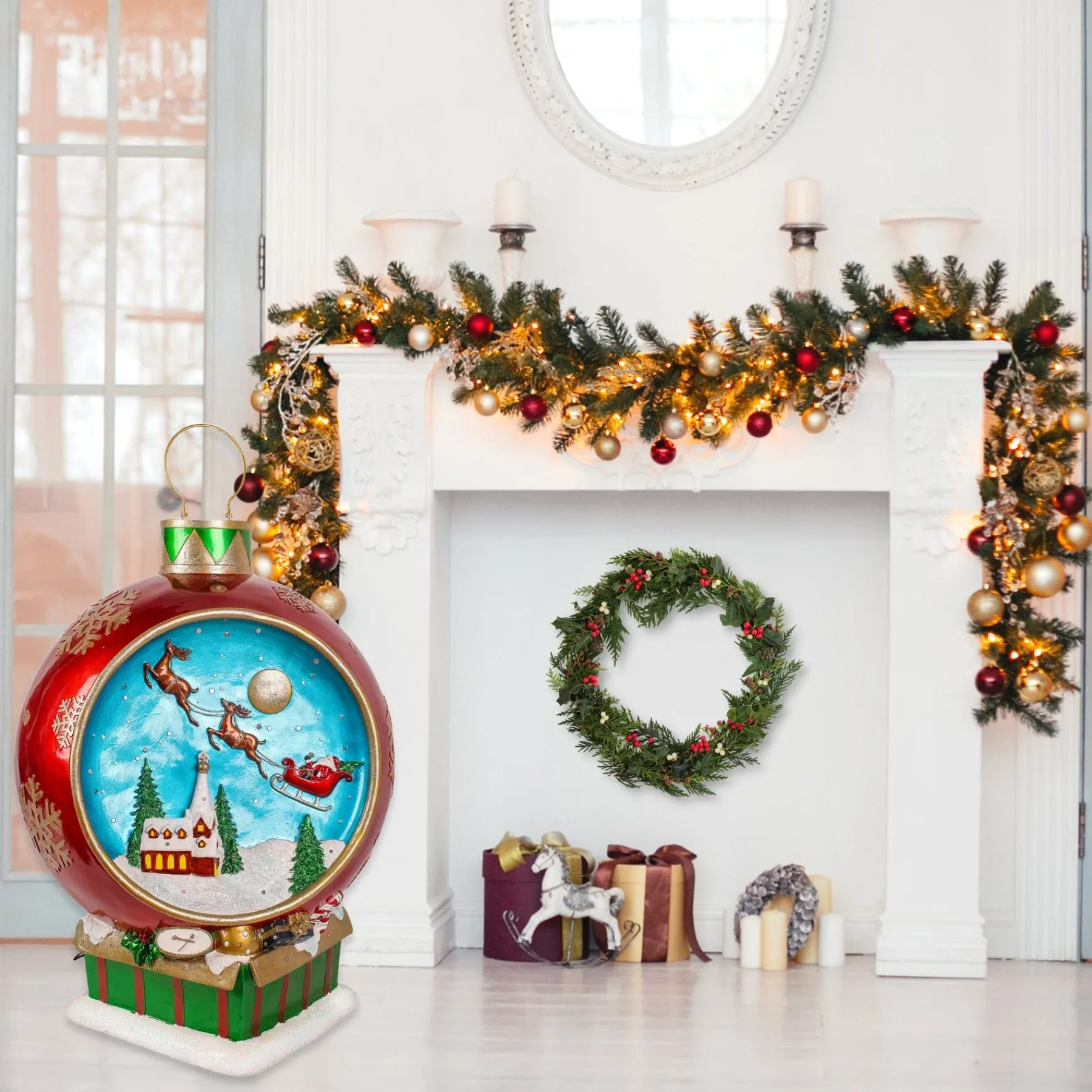 Christmas Accessories-National Tree Company 34" Santas Sleigh Ornament With Multicolor Lights And Music