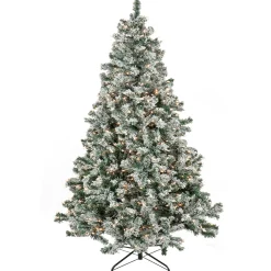 7Ft - 9Ft-National Tree Company 9' Snowy Crestview Hinged Tree With 900 Clear Lights- Ul