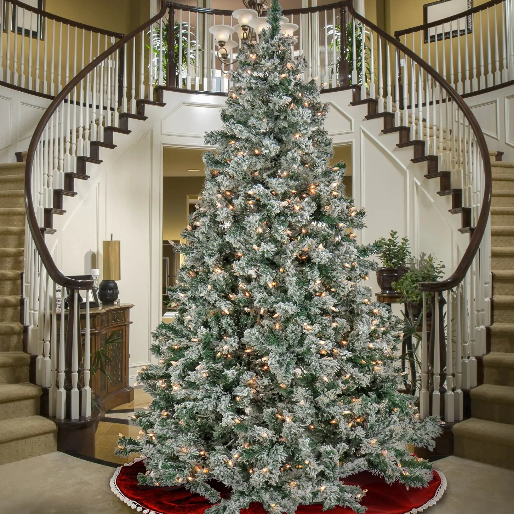 7Ft - 9Ft-National Tree Company 9' Snowy Crestview Hinged Tree With 900 Clear Lights- Ul