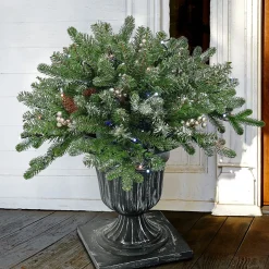 Christmas Greenery-National Tree Company 24" Snowy Morgan Spruce Porch Bush With Twinkly Led Lights