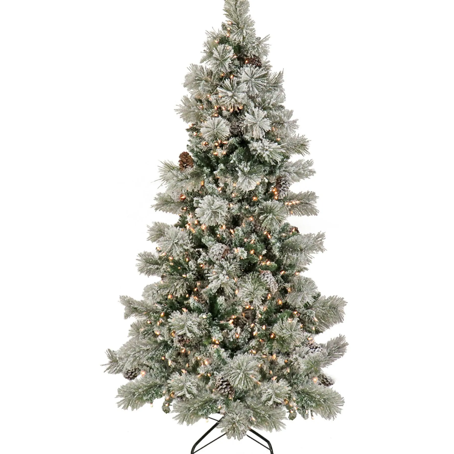7Ft - 9Ft-National Tree Company 9' Snowy Yorkshire Hinged Tree With 900 Clear Lights