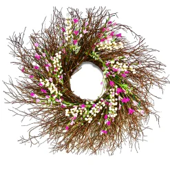 National Tree Company Flower Wreaths^24" Spring Dark Pink & Cream Forsythia Twig Wreath