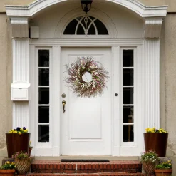 Flower Wreaths-National Tree Company 24" Spring Dark Pink & Cream Forsythia Twig Wreath