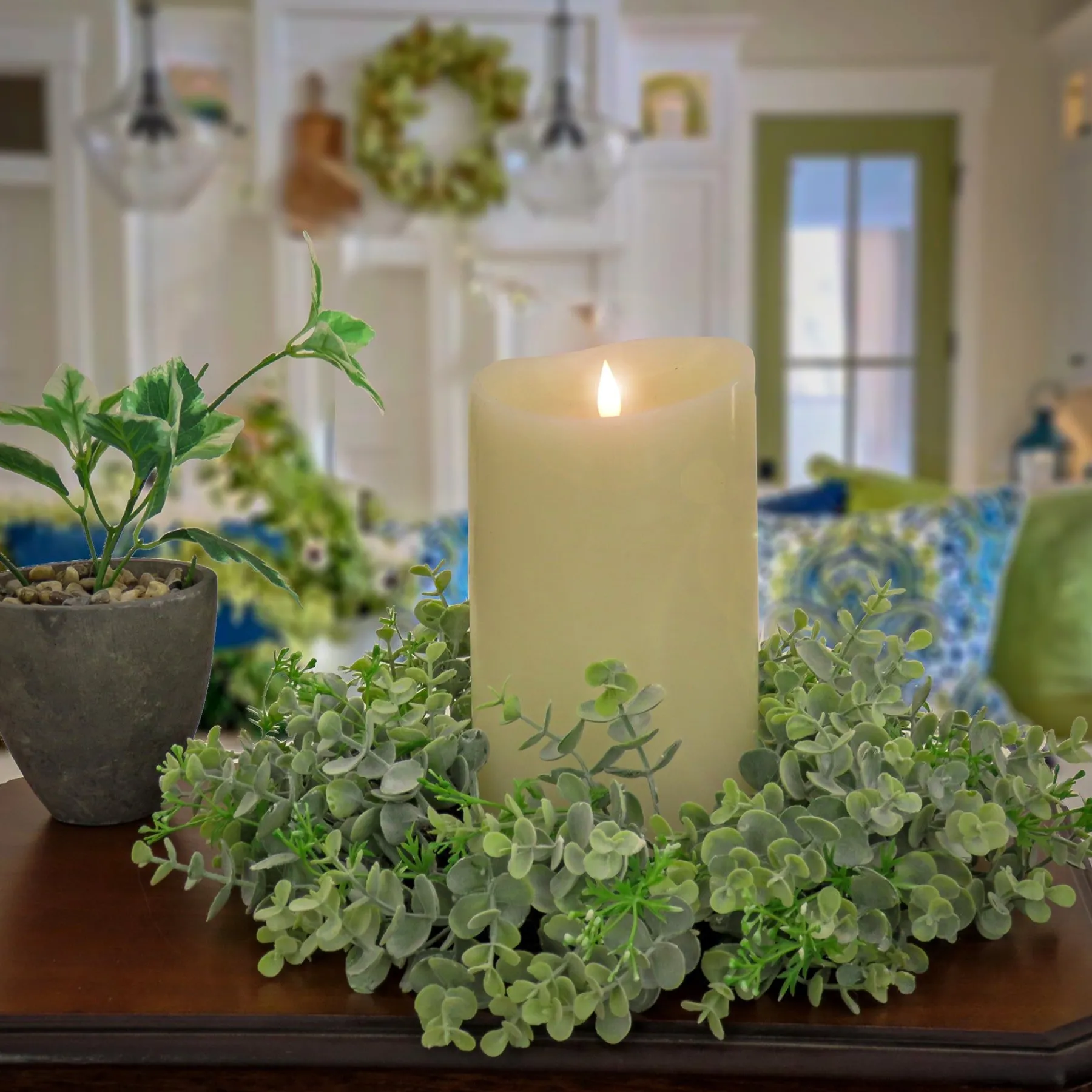 Greenery Wreaths-National Tree Company 14" Spring Eucalyptus Table Wreath