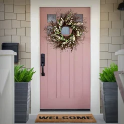 Flower Wreaths-National Tree Company 24" Spring Light Pink & Cream Forsythia Wreath