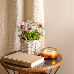 Flower Bouquets-National Tree Company 10" White Anemone Flower Bouquet In White Basket