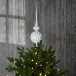 Christmas Accessories-National Tree Company 15" White Glass Christmas Tree Topper