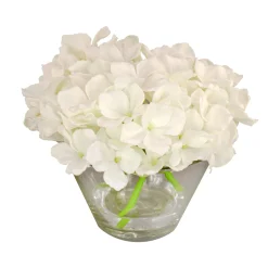 Flower Bouquets-National Tree Company 8" White Hydrangea Bouquet In Glass Vase