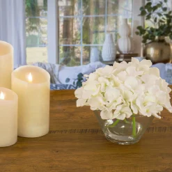 Flower Bouquets-National Tree Company 8" White Hydrangea Bouquet In Glass Vase