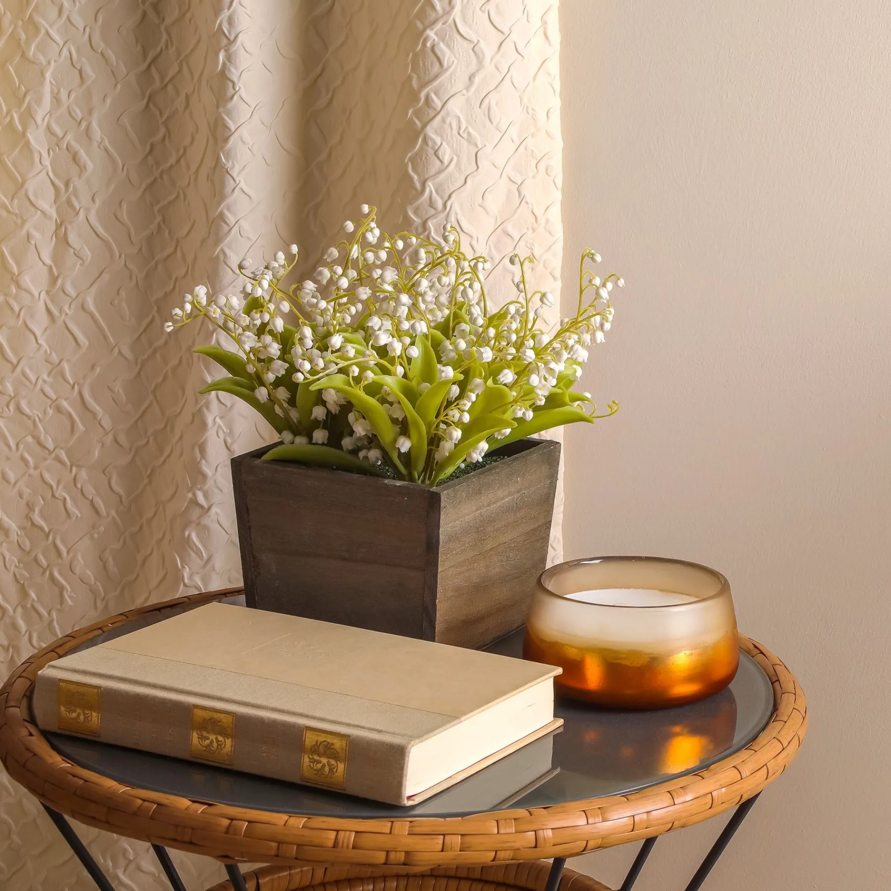 Potted Flower Plants-National Tree Company 10" White Lily-Of-The-Valley Flowers In Wood Box