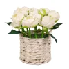 Flower Bouquets-National Tree Company 10" White Peony Flower Bouquet In White Basket