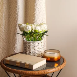 Flower Bouquets-National Tree Company 10" White Peony Flower Bouquet In White Basket