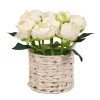 National Tree Company Flower Bouquets^10" White Peony Flower Bouquet In White Basket