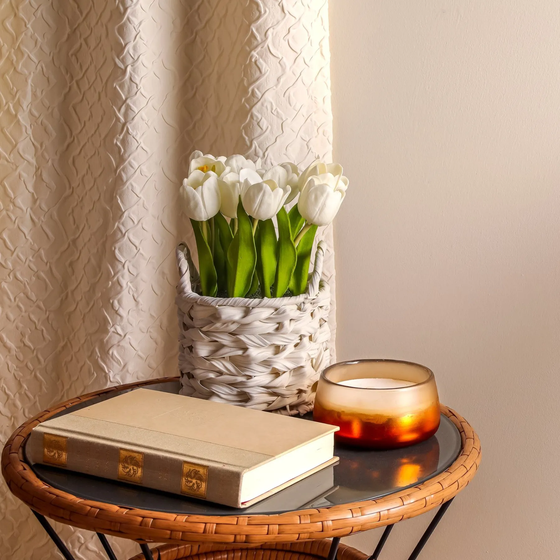 Flower Bouquets-National Tree Company 10" White Tulip Bouquet In White Basket