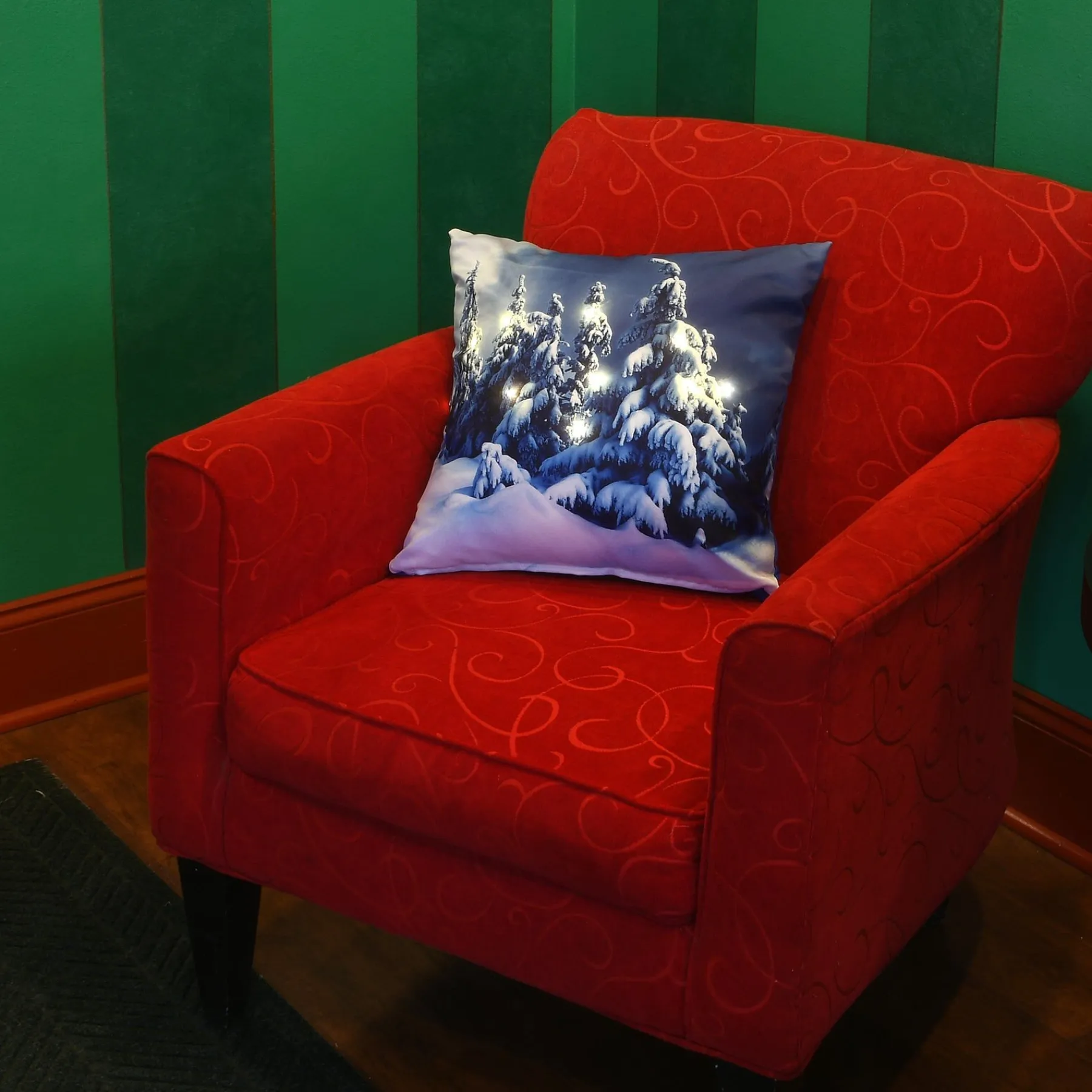 Christmas Textile-National Tree Company 17" Winter Scene Pillow With Led Lights