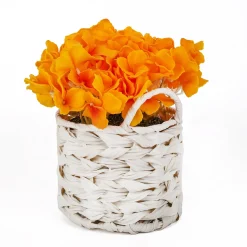 Flower Bouquets-National Tree Company 10" Yellow Hydrangea Bouquet In White Basket