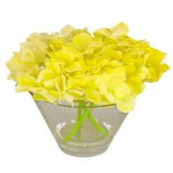 Flower Bouquets-National Tree Company 8" Yellow Hydrangea Bouquet In Glass Vase