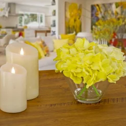 Flower Bouquets-National Tree Company 8" Yellow Hydrangea Bouquet In Glass Vase