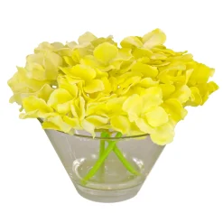 National Tree Company Potted Flower Plants^8" Yellow Hydrangea Bouquet In Glass Vase