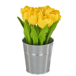 National Tree Company Potted Flower Plants^9" Yellow Tulip Bouquet In Metal Pot