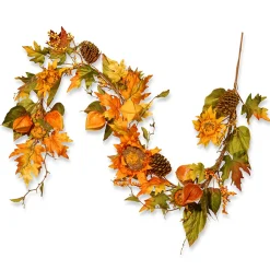 Harvest Garland-National Tree Company Artificial Autumn Garland, Green And Orange, Made With Sunflowers, Pinecones, Berry Clusters, Maple Leaves, Autumn Collection, 6 Ft