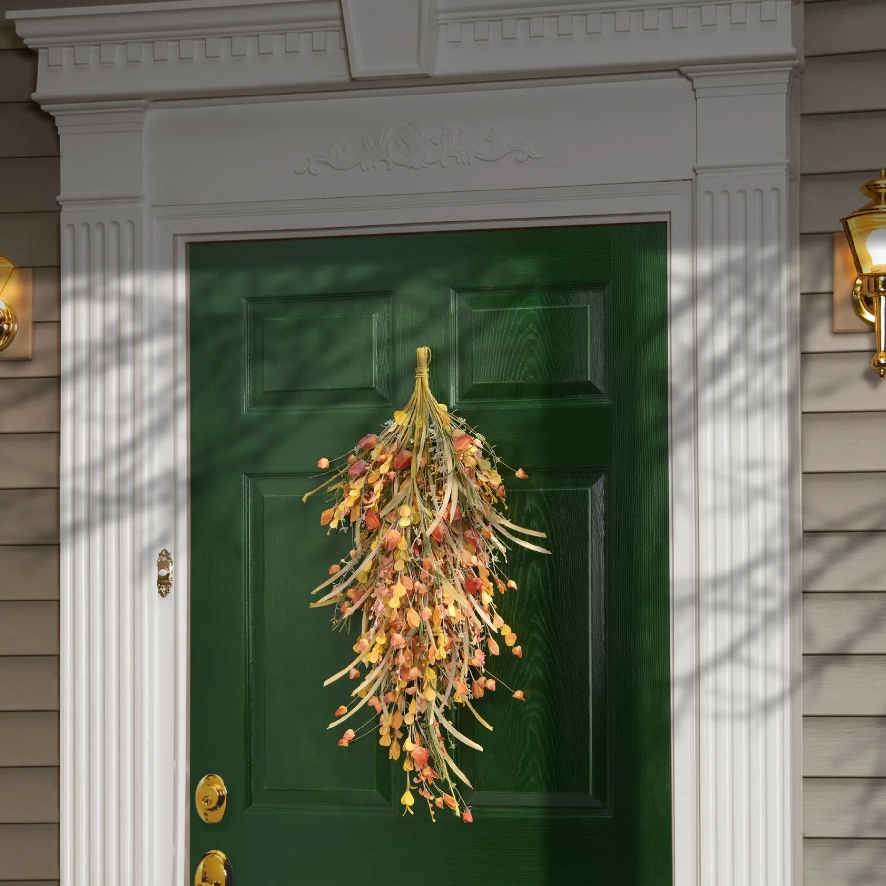 Harvest Accessories-National Tree Company Artificial Autumn Teardrop Decoration, Decorated With Seed Stalks, Straw Fronds, Assorted Leaves, Autumn Collection, 30 Inches