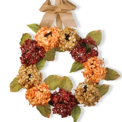 Harvest Wreath-National Tree Company Artificial Autumn Wreath, Decorated With Hydrangeas, Elm Leaves, Burlap Ribbon, Autumn Collection, 24 In