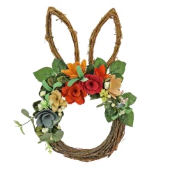 Easter Wreath-National Tree Company Artificial Bunny Shaped Hanging Wreath, Woven Branch Base, Decorated With Colorful Flower Blooms, Berry Clusters, Leafy Greens, Easter Collection, 17 Inches