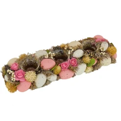 Easter Table Decor-National Tree Company Artificial Candleholder Table Decoration, For Three Candles, Decorated With Pastel Eggs, Flower Blooms, Easter Collection, 16 Inches