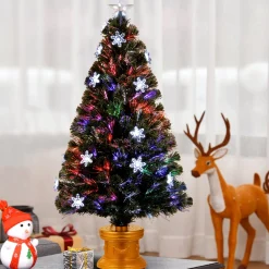 Fiber Optic-National Tree Company Artificial Christmas Tree, Green, Evergreen, Fiber Optic, Decorated With Snowflakes, Includes Base, 4 Feet