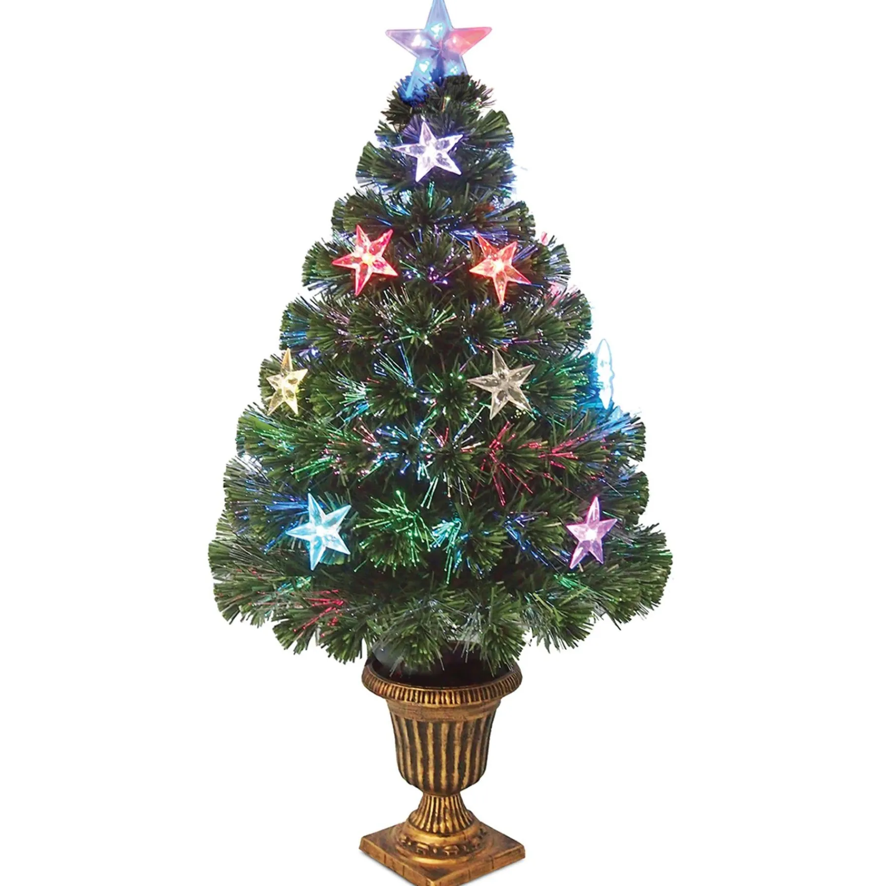 Fiber Optic-National Tree Company Artificial Christmas Tree, Green, Evergreen, Fiber Optic, Decorated With Stars, Includes Base, 3 Feet