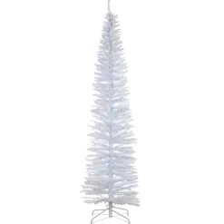 Slim-National Tree Company Artificial Christmas Tree, White Tinsel, Includes Stand, 7 Feet