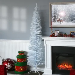 Slim-National Tree Company Artificial Christmas Tree, White Tinsel, Includes Stand, 7 Feet