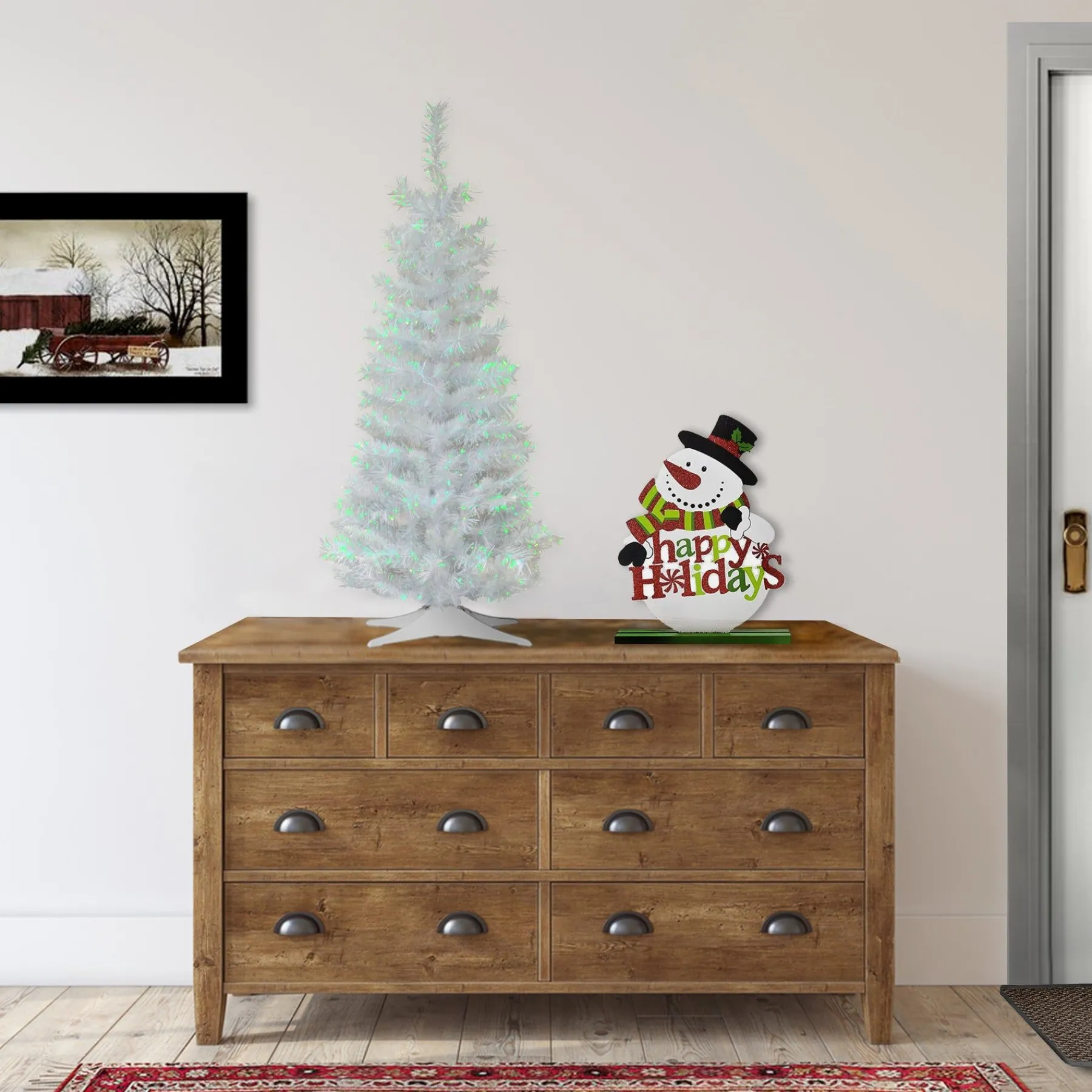 Unlit-National Tree Company Artificial Christmas Tree, White Tinsel, Includes Stand, 3 Feet