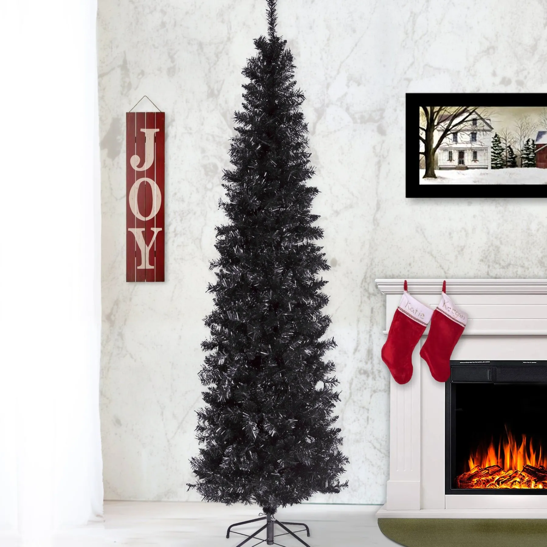 5Ft - 6Ft-National Tree Company Artificial Christmas Tree, Black Tinsel, Includes Stand, 6 Feet