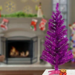 Under 5Ft-National Tree Company Artificial Christmas Tree, Pink Tinsel, Includes Stand, 3 Feet