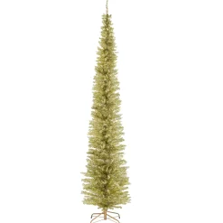 National Tree Company Slim^Artificial Christmas Tree, Champagne Gold Tinsel, Includes Stand, 9 Feet