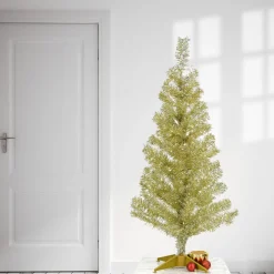 Unlit-National Tree Company Artificial Christmas Tree, Champagne Gold Tinsel, Includes Stand, 3 Feet