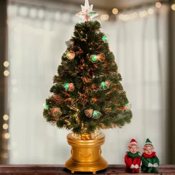 Fiber Optic-National Tree Company Artificial Christmas Tree, Green, Evergreen, Fiber Optic, Decorated With Bells, Includes Base, 3 Feet