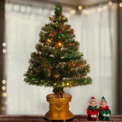Full-National Tree Company Artificial Christmas Tree, Green, Radiance, Fiber Optic, Includes Base, 32 Inches