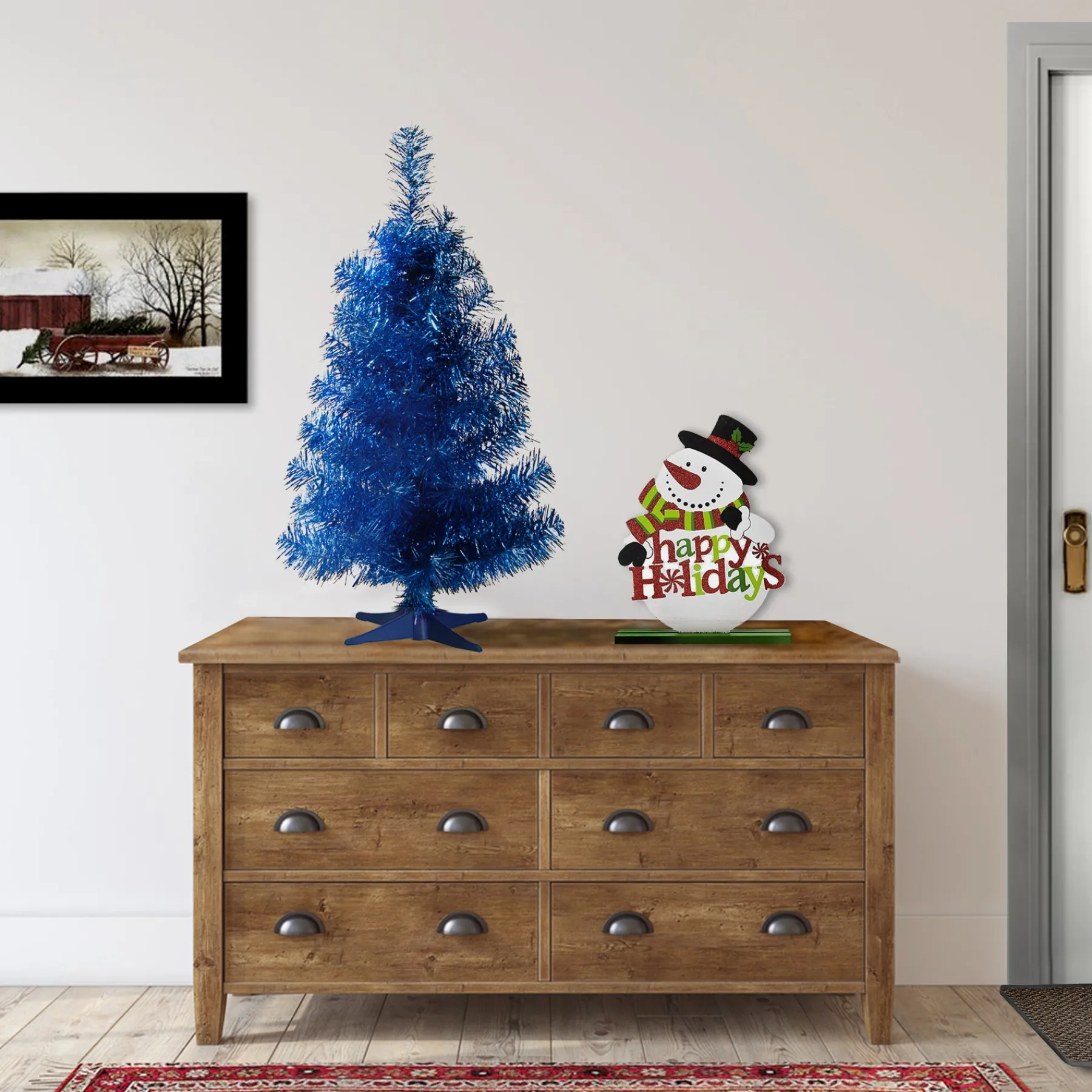 National Tree Company Slim^Artificial Christmas Tree, Blue Tinsel, Includes Stand, 3 Feet