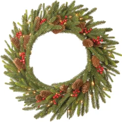 25" To 36" Wreath-National Tree Company Artificial Christmas Wreath, Green, Dorchester, Decorated With Pine Cones, Berry Clusters, Christmas Collection, 24 Inches