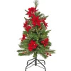 Slim-National Tree Company Artificial Colonial Pencil Slim Hinged Christmas Tree With Berries And Poinsettia Flowers, Pre-Lit With Clear Incandescent Lights, Plug In, 3 Ft