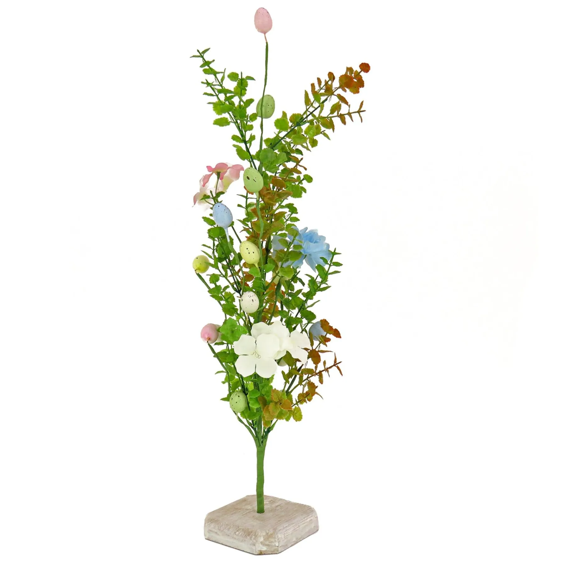 Easter Table Decor-National Tree Company Artificial Decorative Tree, Decorated With Pastel Eggs, Flower Blooms, Includes Wooden Block Base, Easter Collection, 24 Inches