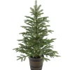 National Tree Company Slim^Artificial Entrance Christmas Tree, Norwegian Spruce, Green, White Lights, Includes Barrel Base, 4 Feet