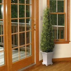 Topiaries / Shurbs-National Tree Company Artificial Entrance Tree, Juniper, Includes Stylish Wooden White Base, Spring Collection, 42 Inches