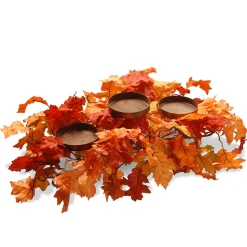 Harvest Accessories-National Tree Company Artificial Fall Centerpiece, Three Candle Holders, Decorated With Maple Leaves, 22 In
