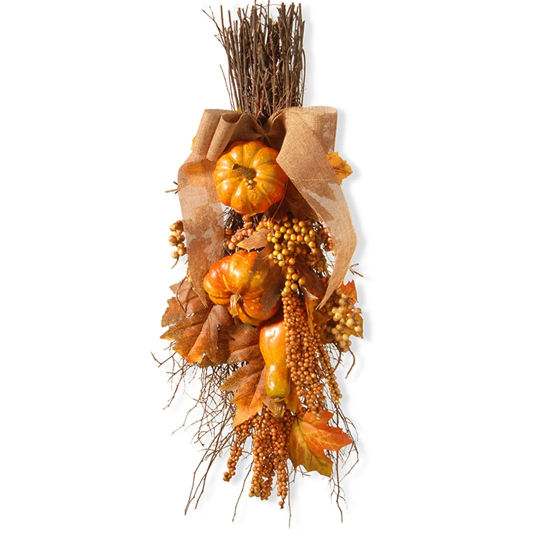 Harvest Accessories-National Tree Company Artificial Fall Teardrop Wall Decoration, Decorated With Pumpkins, Berry Clusters, Maple Leaves, Branches, Autumn Collection, 18 In