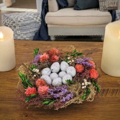 Easter Table Decor-National Tree Company Artificial Floral Bird'S Nest Table Decoration, Woven Branch Base, Decorated With Assorted Flowers, Leafy Greens, Pastel Eggs, Easter Collection, 10 Inches