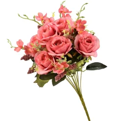 Flower Bouquets-National Tree Company Artificial Floral Bouquet, Vine Stem Base, Decorated With Vibrant Pink Rose Blooms, Seed Pods, Leafy Greens, Spring Collection, 19 Inches
